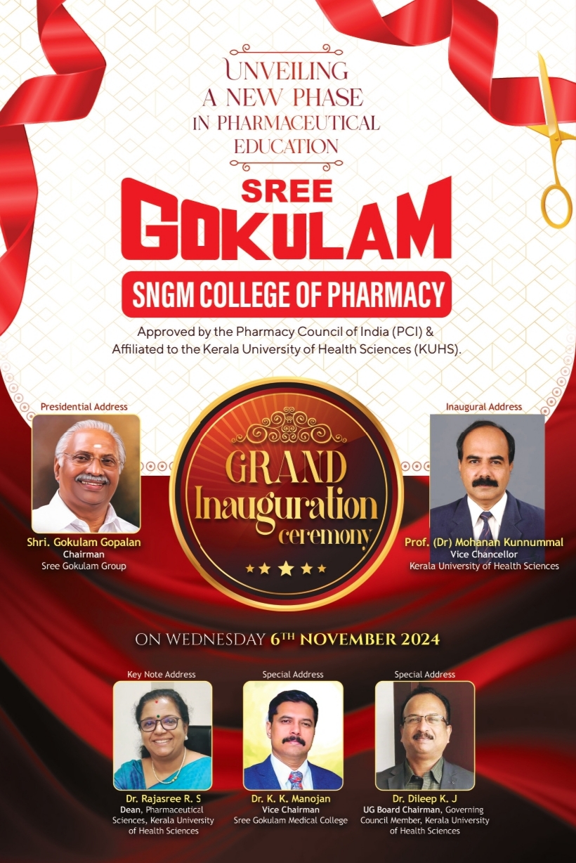 Inauguration of Sree Gokulam SNGM College of Pharmacy Scheduled for November 6, 2024